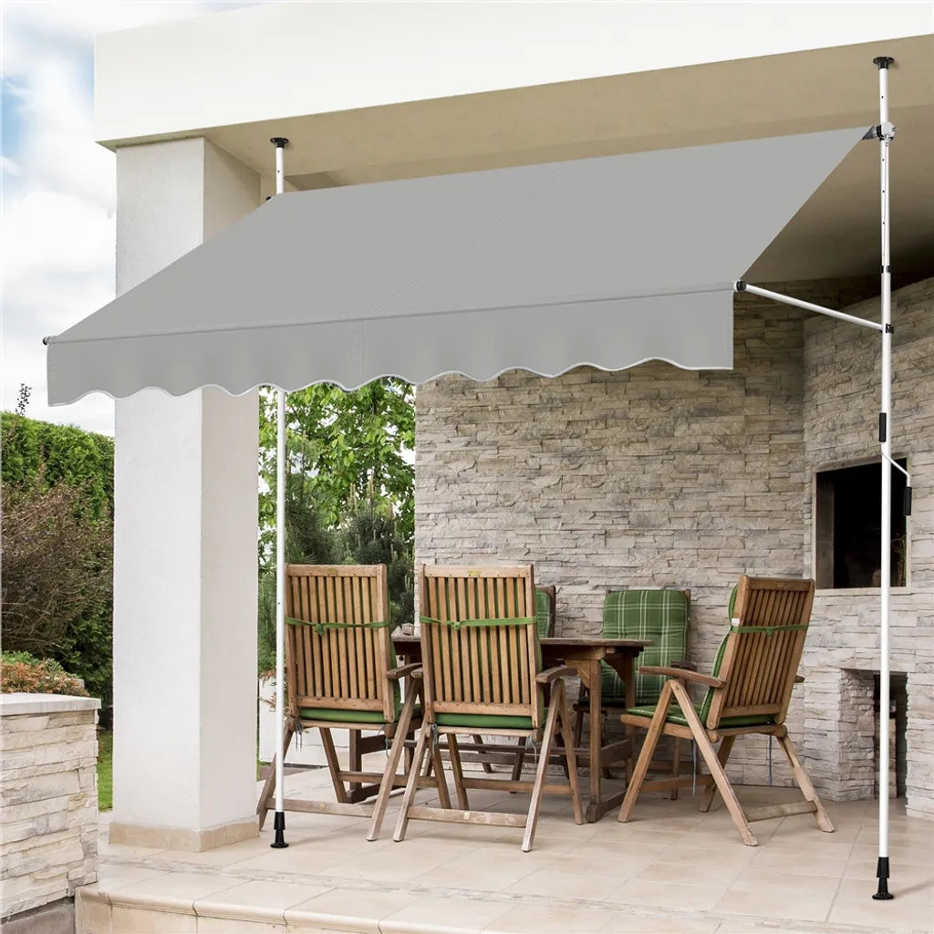 Yaheetech Klemzonnescherm 250 x 180 cm - Hoogte 210-300 cm - Handzwengel - Lichtgrijs