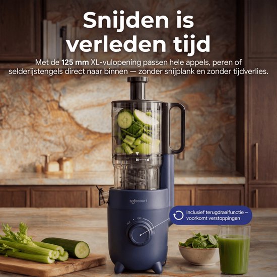 Safecourt Kitchen Slow Juicer - krachtige motor [Pre-cutter & Cold-press technologie] - eenvoudige reiniging - BPA-vrij - sapcentrifuge Blauw