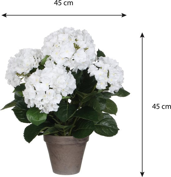 Mica Decorations Kunstplant Hortensia - wit - 45 cm - in pot - Kunstplanten/nepplanten