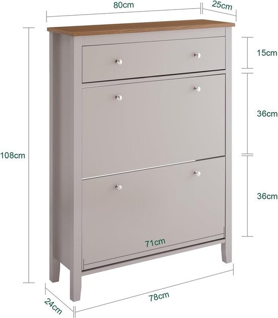 SoBuy FSR89-KA Schoenenkast met 2 Kleppen & Grote Lade – 12 paar schoenenopberglade voor entree, hal – Schoenenrek lichtbruin, 80×25×108cm