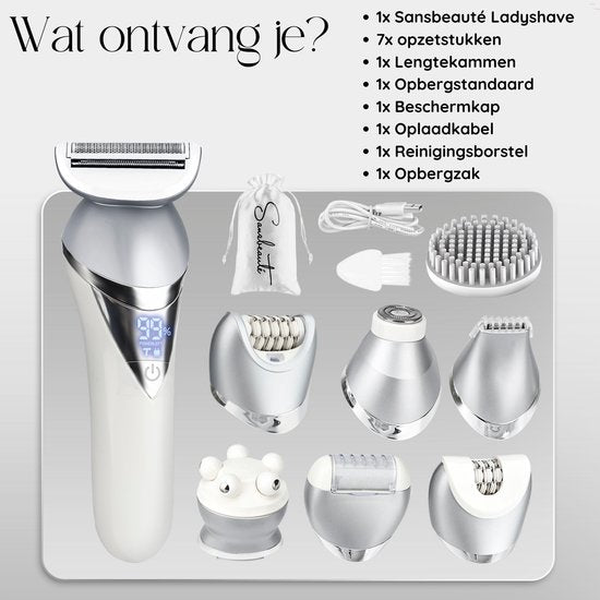Sansbeauté® 7 in 1 Ladyshaves voor Vrouwen - Gezicht - Oksels - Benen - Epilator - Trimmer voor Vrouwen & Dames - Bikinitrimmer Dames - Scheerapparaat Vrouw
