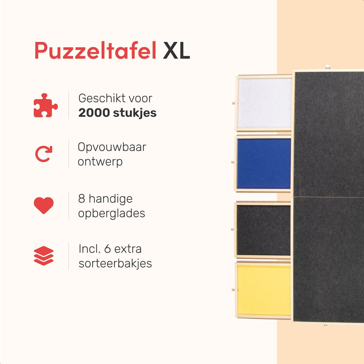 DIYDash Puzzeltafel XL Met Opbergsysteem - 2000 Stukjes - 8 Gekleurde Lades En Deksel - Inklapbaar - Mat - Bord - Plaat - Plank - Deluxe - Rolmat - Kleed - Voor Legpuzzels - 1000 - 1500