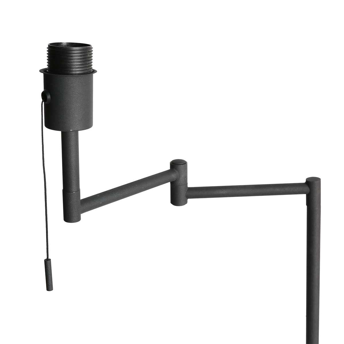 Vloerlamp Bella 3407ZW - Zwart met zwenkarm, uitklapbaar en trekschakelaar - Mexlite - Tijdloos design van kunststof, metaal en elektronica, hoogte 135 cm, reikwijdte 45 cm