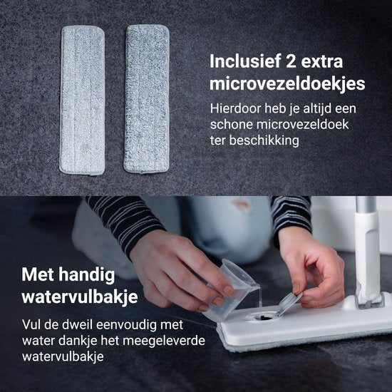 Techweise 4-in-1 Dweilsysteem - met Spray - Opvouwbare Emmer - 2 Extra Microvezel Dweilen -Sprayfunctie