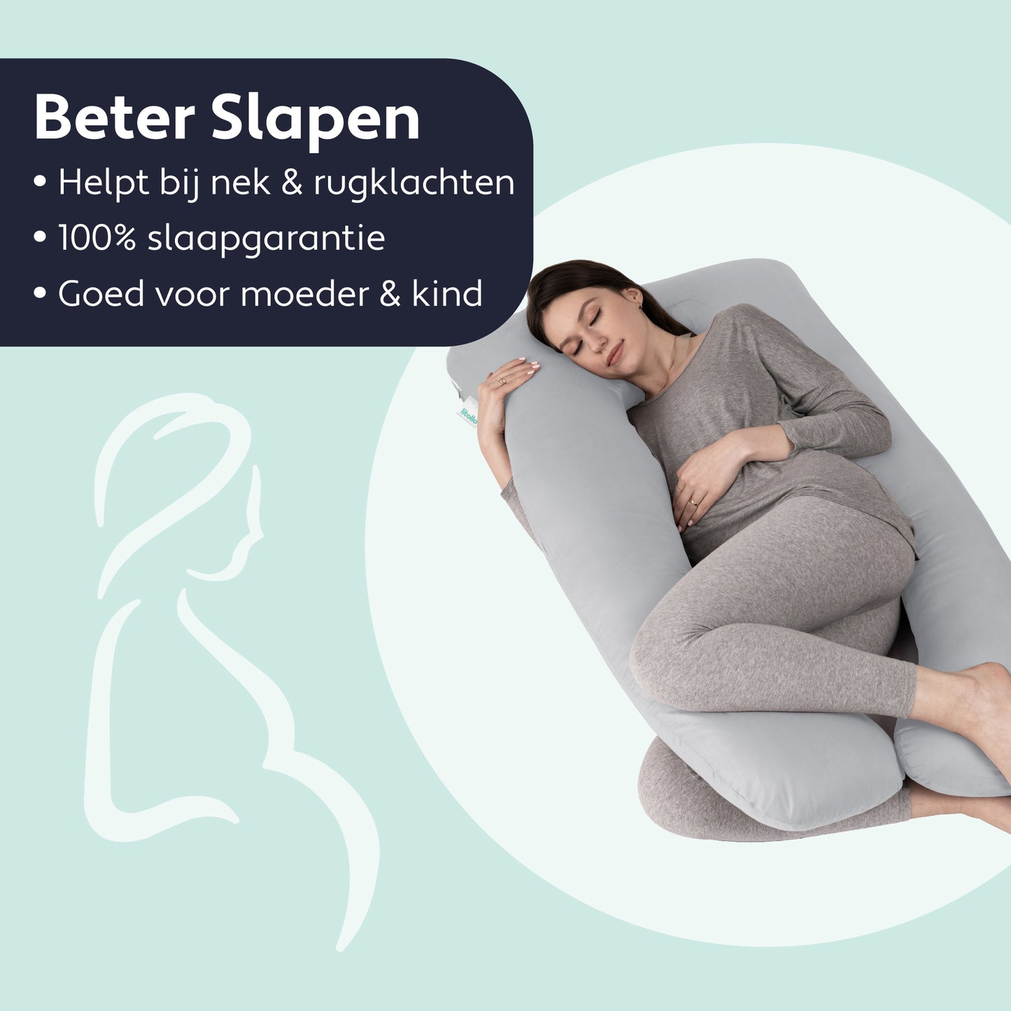 Litollo Zwangerschapskussen XXL - 280cm - Afneembare en Wasbare Hoes - Grijs