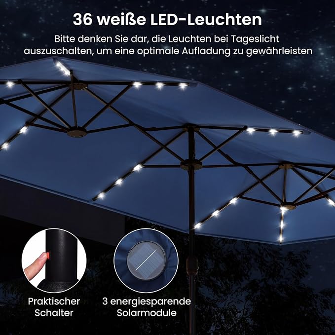 Coast Dubbele Parasol met Ledverlichting - 400 x 200 cm - UPF 50+