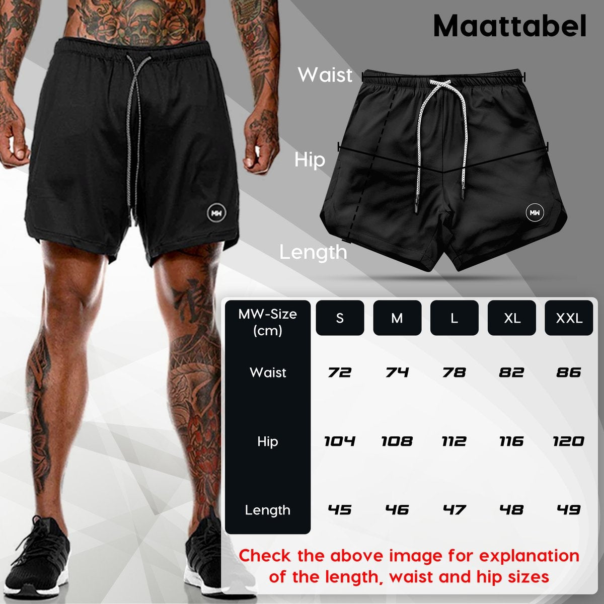 MW – Sportbroek Voor Heren – Maat M & 2-in-1 Design – Voorzien Van Mobiel Zak En Elastische Tailleband – Voor Gym En Hardlopen – Zwart Polyester