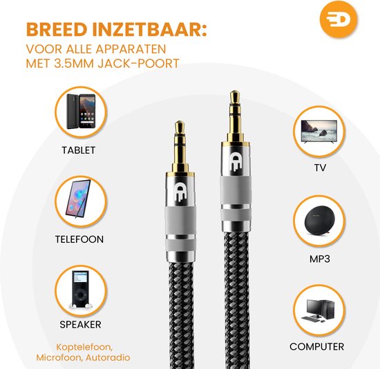 Premium AUX Kabel 3.5 mm - Nylon Audiokabel - Verguld - Mannetje naar Mannetje - Zilver - 3 meter