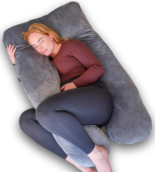 EL-Life Zwangerschapskussen XXL U-Vorm - Zijslaapkussen - Lichaamskussen - Voedingskussen - Body Pillow - 140x80cm - Afneembare Minky Fleece Hoes, Grijs