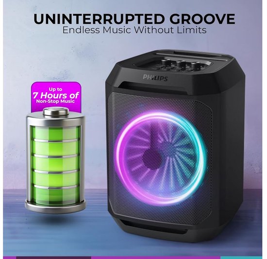 Philips Bluetooth Party Speaker TAX2208 – Karaoke – Feestverlichting – DBB Bass Boost – Tot 7 uur speeltijd-Zwart