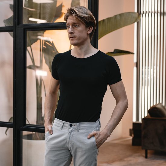 Anti Zweet Shirt - Fibershirts® - Ingenaaide Okselpads- Ondershirt - Zwart - Ronde Hals - Heren - Maat XL