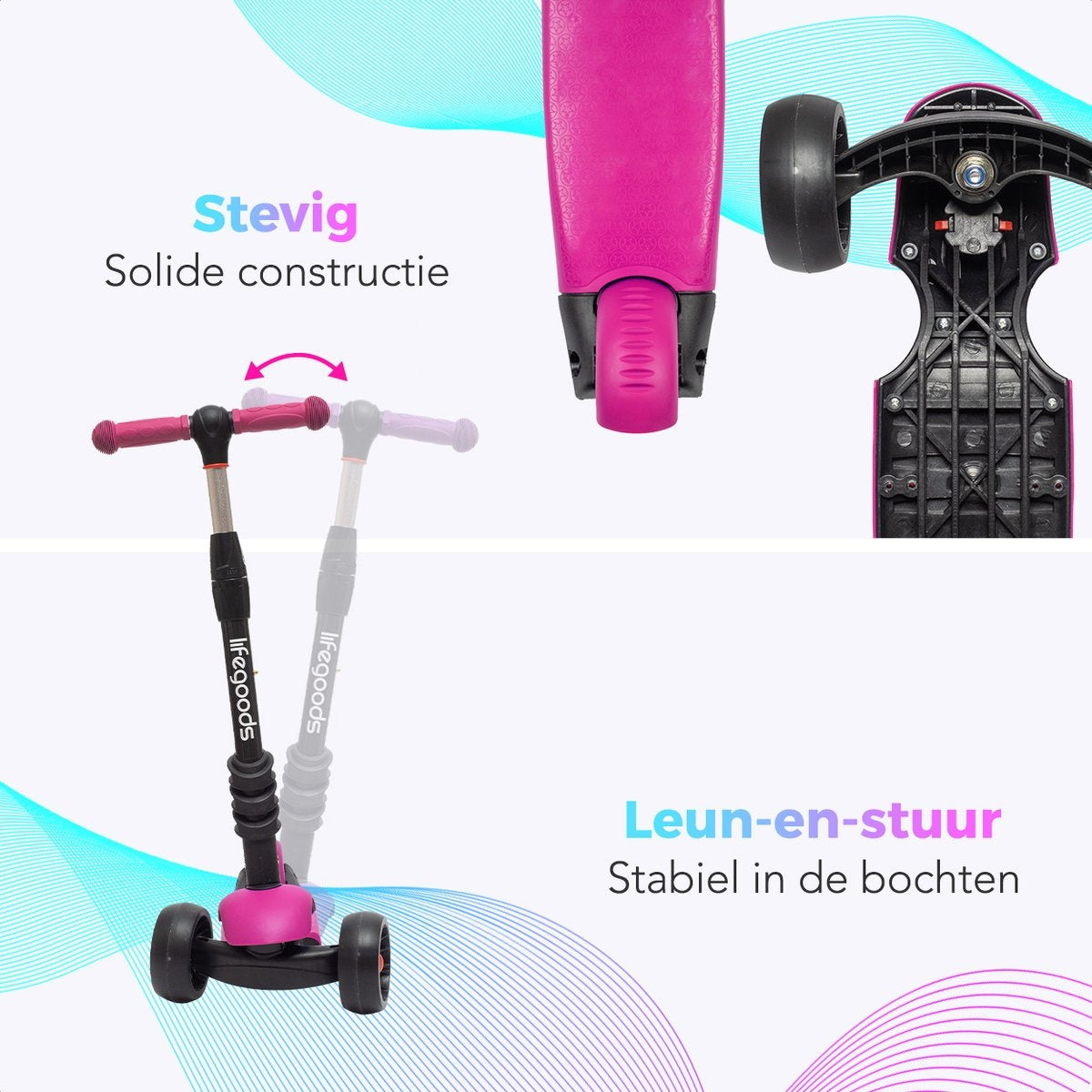 LifeGoods MultiRider Kinderstep - Step 3-8 Jaar - Verstelbaar Zitje - Lichtgevende Wielen - Jongens/Meisjes - Roze