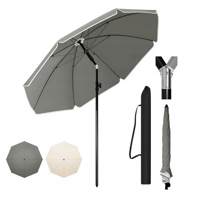 eSituro Tuinparasol Ø135 cm - Klassiek - 175 cm Hoog - UV-bescherming - Grijs/Beige