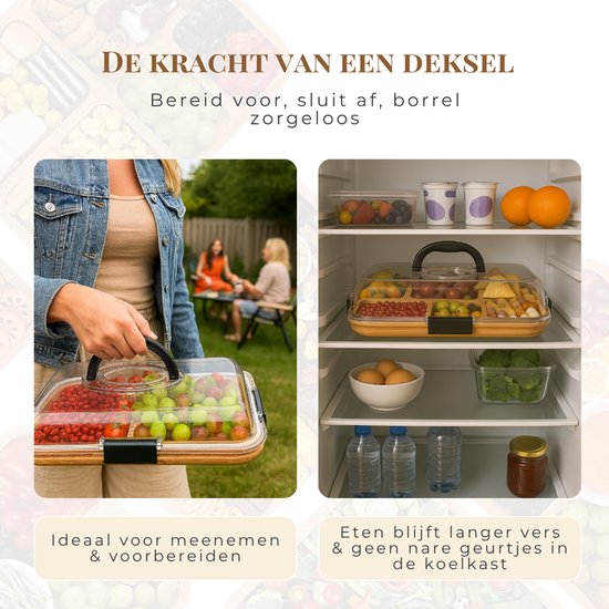 Latium Borrelplank van Bamboe Hout inclusief Deksel met Handvat - Luxe Tapasplank - Serveerplank - Inclusief gratis E-book - Kerstcadeau voor Vrouwen of Mannen
