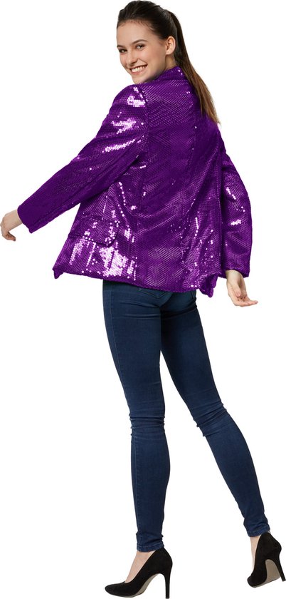 Dressforfun Paillettenjas dames lila XL - verkleedkleding kostuum halloween verkleden feestkleding carnavalskleding carnaval feestkledij partykleding - 303884