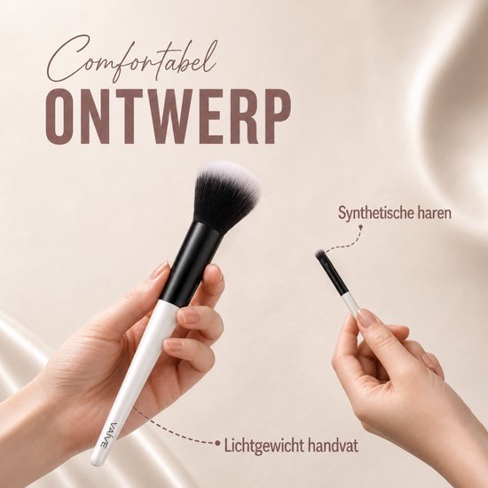 Vaive Make Up Borstels Set 15-Delig - Vegan Kwasten - Foundation, Oogschaduw, Blush, Kabuki & Bronzer Kwast - met Etui - Wit