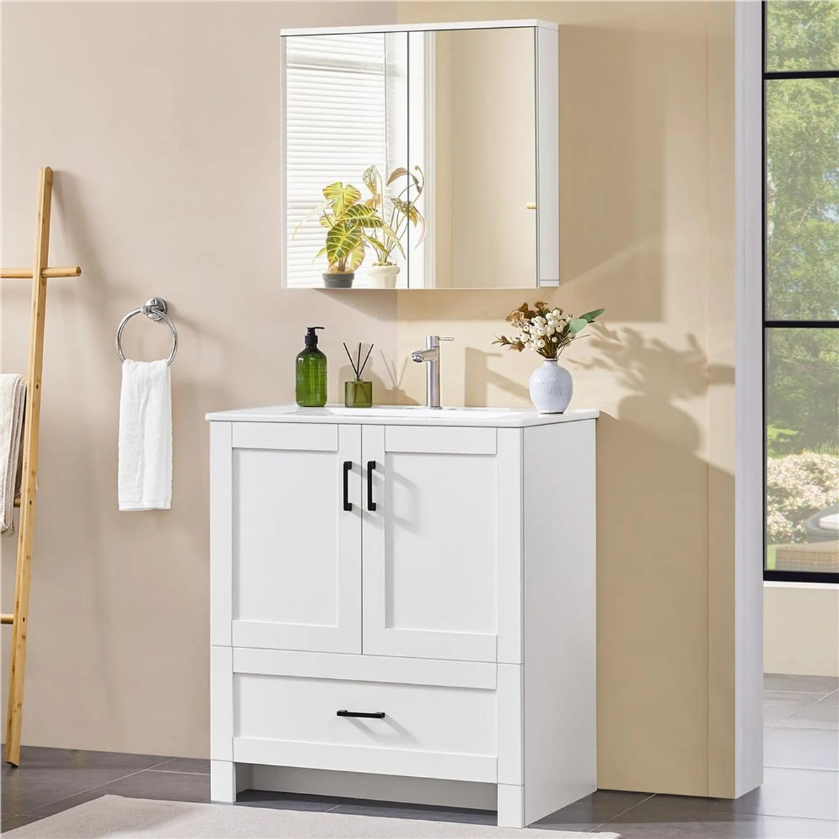 Yaheetech Stijlvolle Spiegelkast voor de Badkamer 63x15x60 cm – Fris Wit – MDF en Glas