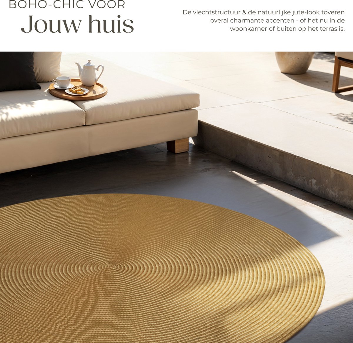 tectake® gevlochten vloerkleed Raya – Ø 160 cm – jute-look bruin