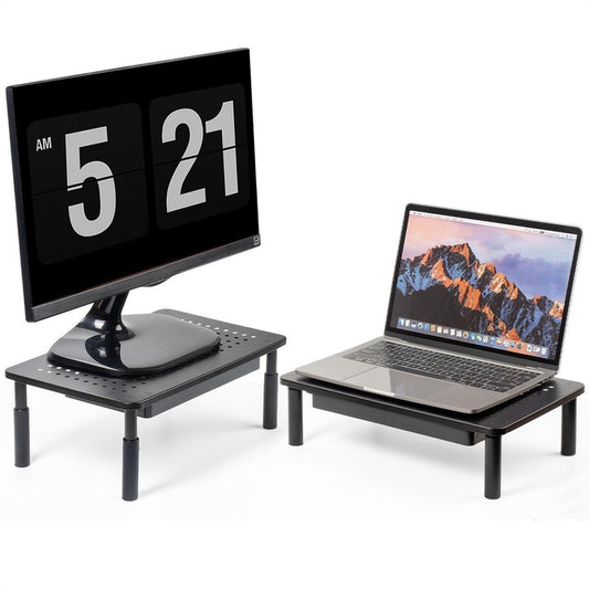 Auronic Monitorstandaard - Monitor Verhoger - Beeldscherm Verhoger - 2 Stuks - Verstelbaar - 37 x 23,5 x 10 cm - Metaal - Zwart