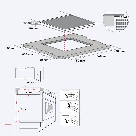 KitchenBrothers Inductie Kookplaat - Inbouw Inductieplaat - 70 cm - 4 Zones - 1x Flexzone - 1 en 2 Fase - Tot 2800W - Zwart
