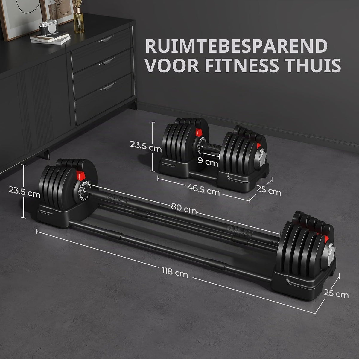 Yaheetech 2-in-1 Verstelbare Hantelset 2-40 kg - Kurzhantel en Langhantel - Zwart