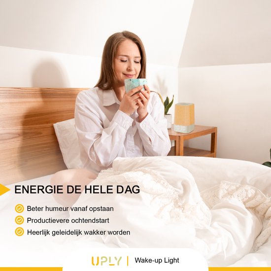 UPLY Wake up light - Met USB oplaadpunt - Met 30 geluiden - Wekker met licht - White noise - Digitale wekker