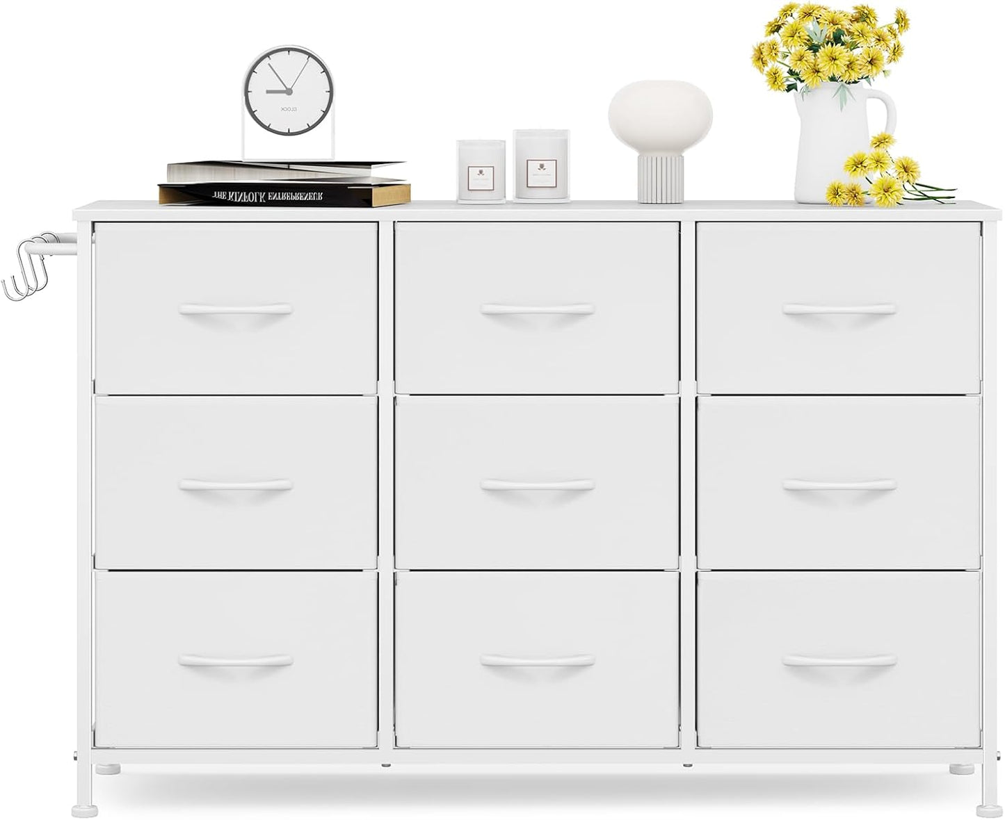 Leader Accessories Ladekast 9 Laden Stoffen Commode voor Hal en Woonkamer - 100x30x65cm - Wit