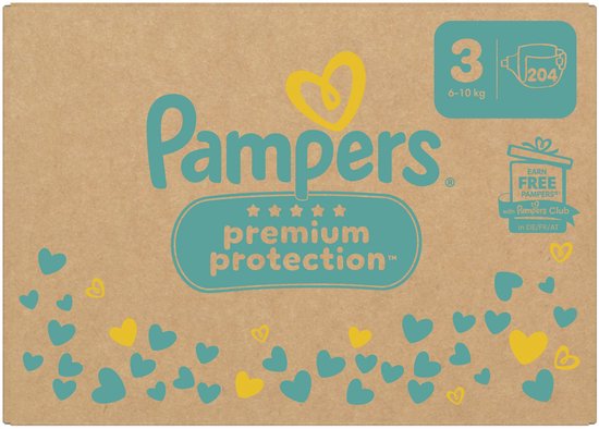 Pampers Premium Protection Maat 3, Luiers X204, 6kg-10kg