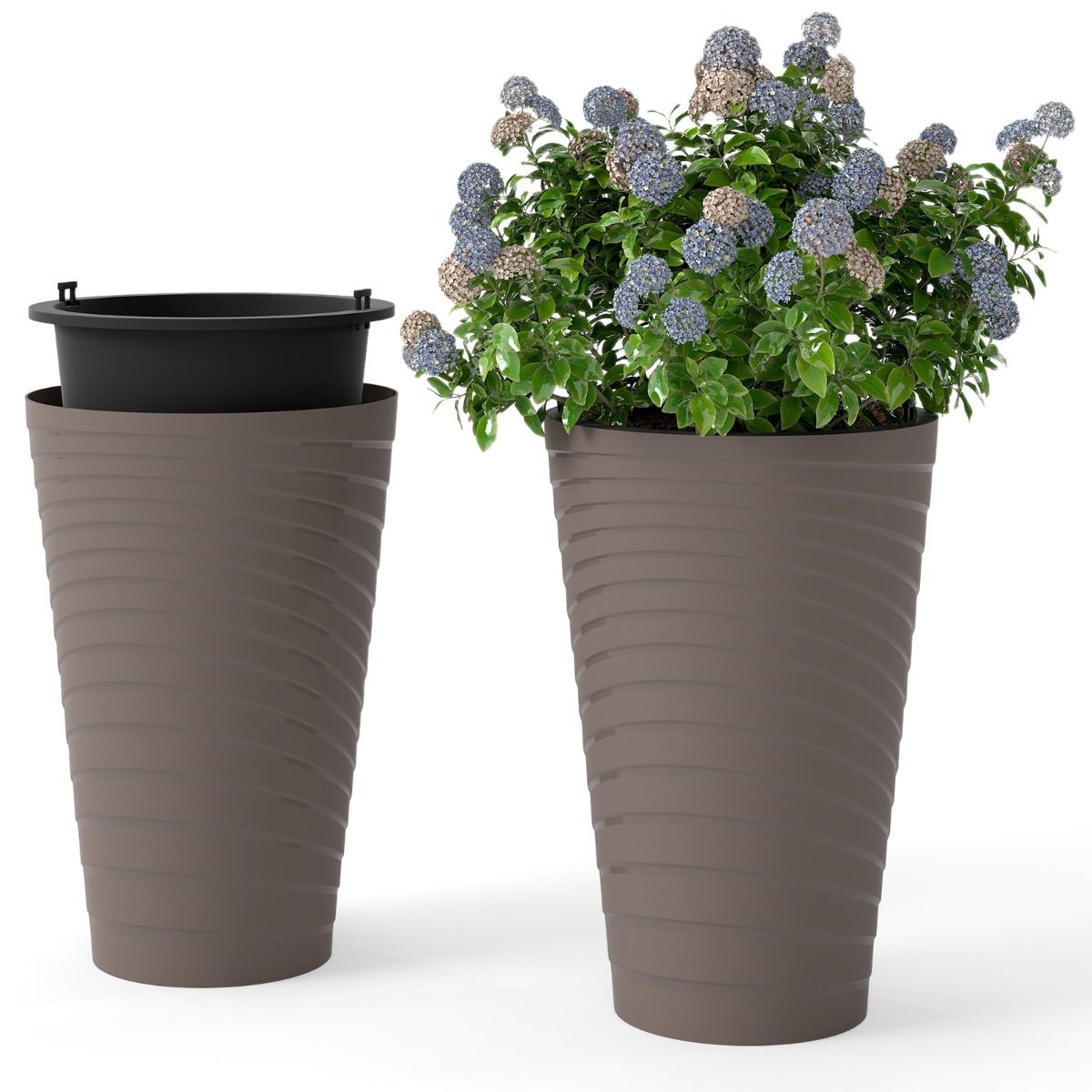 Coast Plantenbakken Set van 2 - met binnenpot en drainagegaten - weerbestendig - bruin - 45 cm hoog