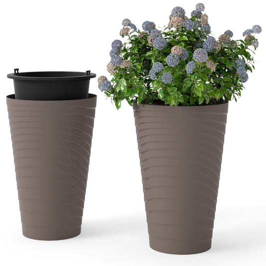 Coast Plantenbakken Set van 2 - met binnenpot en drainagegaten - weerbestendig - bruin - 45 cm hoog