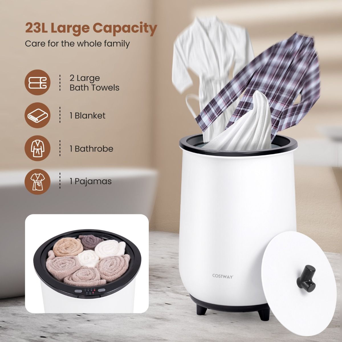 Coast Elektrische Handdoekverwarmer - 3 verwarmingsniveaus - timerfunctie - zwart - 23 liter