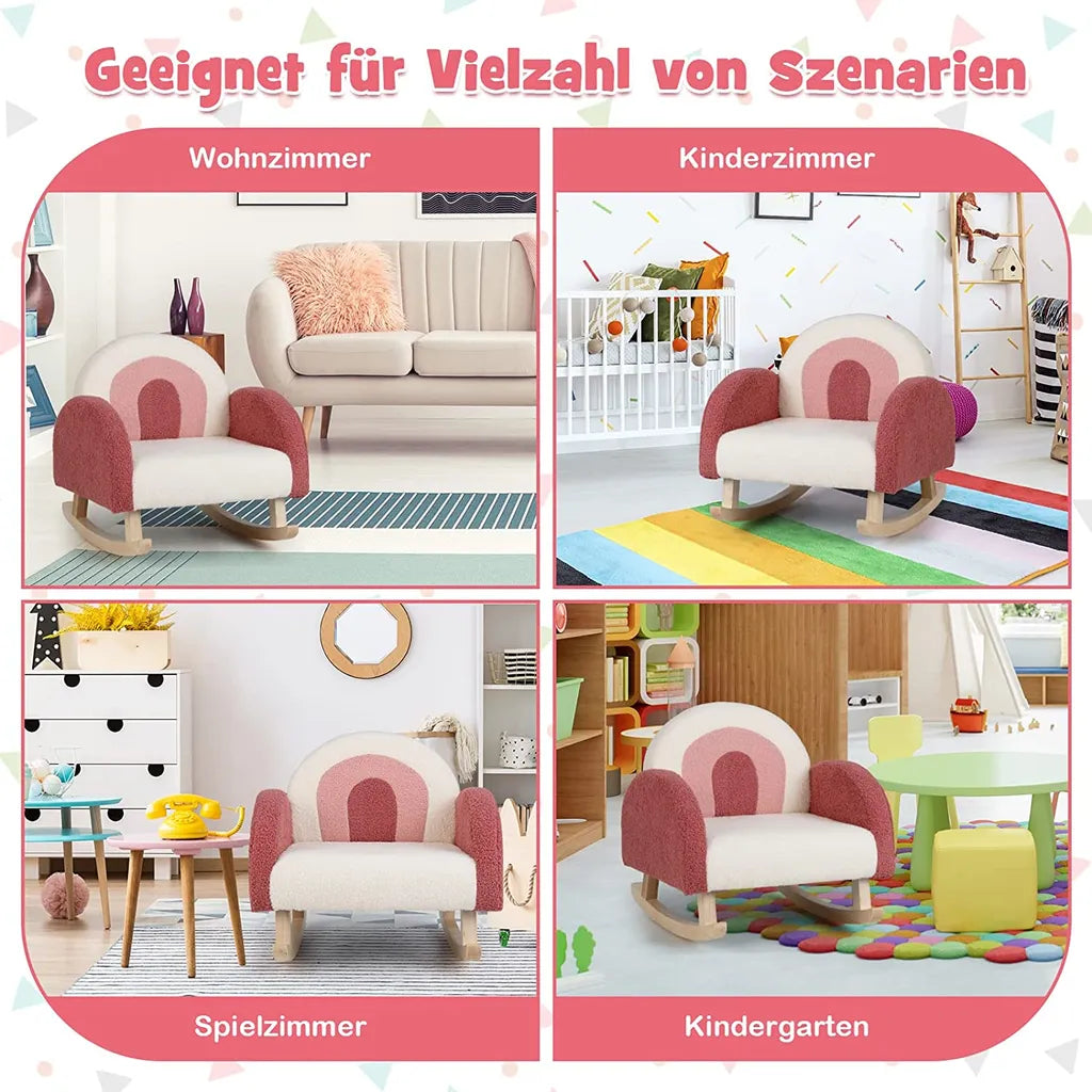 Coast Children's Swing Chair Teddy Plush fauteuil met schommelende benen gemaakt van Poplar Wood Red