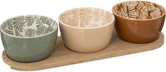 Secret de gourmet Serveerplank voor hapjes / nootjes - 3x schaaltjes - tapas en saus schaaltjes - kleuren mix - hapjes plateau