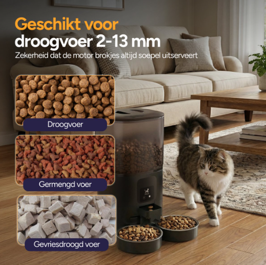 Viervoeter Feed Dual Voerautomaat - Zwart - 28 x 22 x 36 cm - 7L, Dubbele Bak, App & WiFi