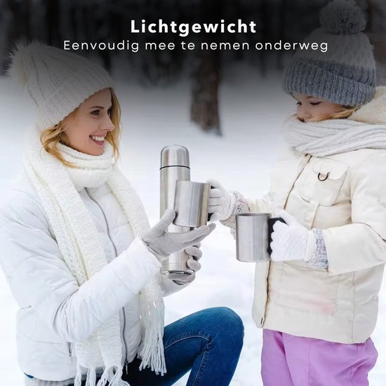 Thermosfles - Thermosbeker - Isolatiekan - Isoleerkan - Dubbelwandig - 0.5 Liter - RVS - Voor Warme en Koude Dranken - Inclusief EBOOK
