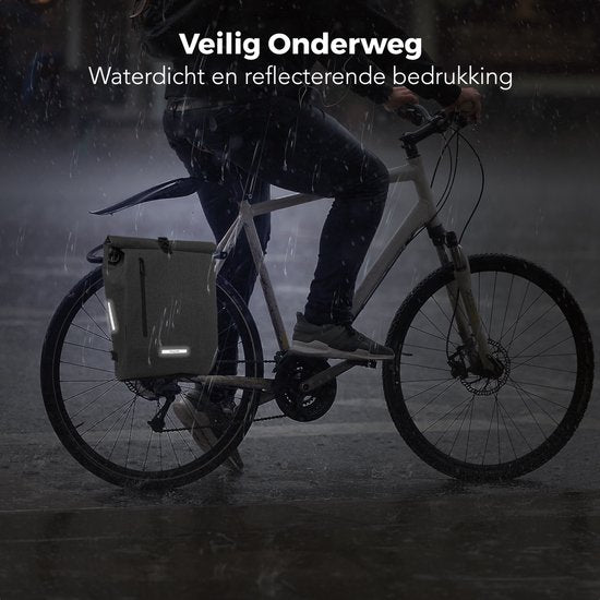 LifeGoods Enkele Fietstas - Compact - Schoudertas en Rugtas - 25L - Ronde Bagagedragers - Waterdicht - Grijs