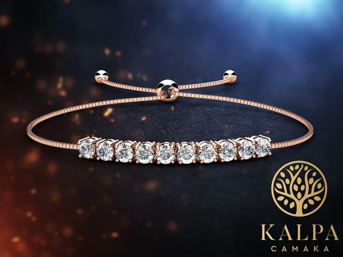 Yolora Dames Armband met 10 Kalpa Camaka Kristallen - Rosé kleurig - 18K Roségoud Verguld