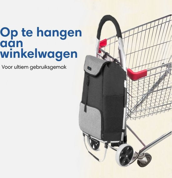 Safe Life Boodschappentrolley met koelvak en haak voor winkelwagen - 45L - grijs - 103x45x38 cm - opvouwbaar