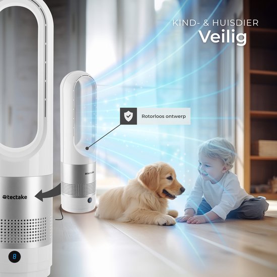 tectake® Torenventilator Polar - Kolomventilator inclusief Afstandsbediening - 8 Snelheidsstanden en Timer - 80° Draaifunctie - Stille Ventilator (35-55dB) - Staand met LED Bedieningspaneel - 55,5 cm Hoog - Luchtkoeler - Wit