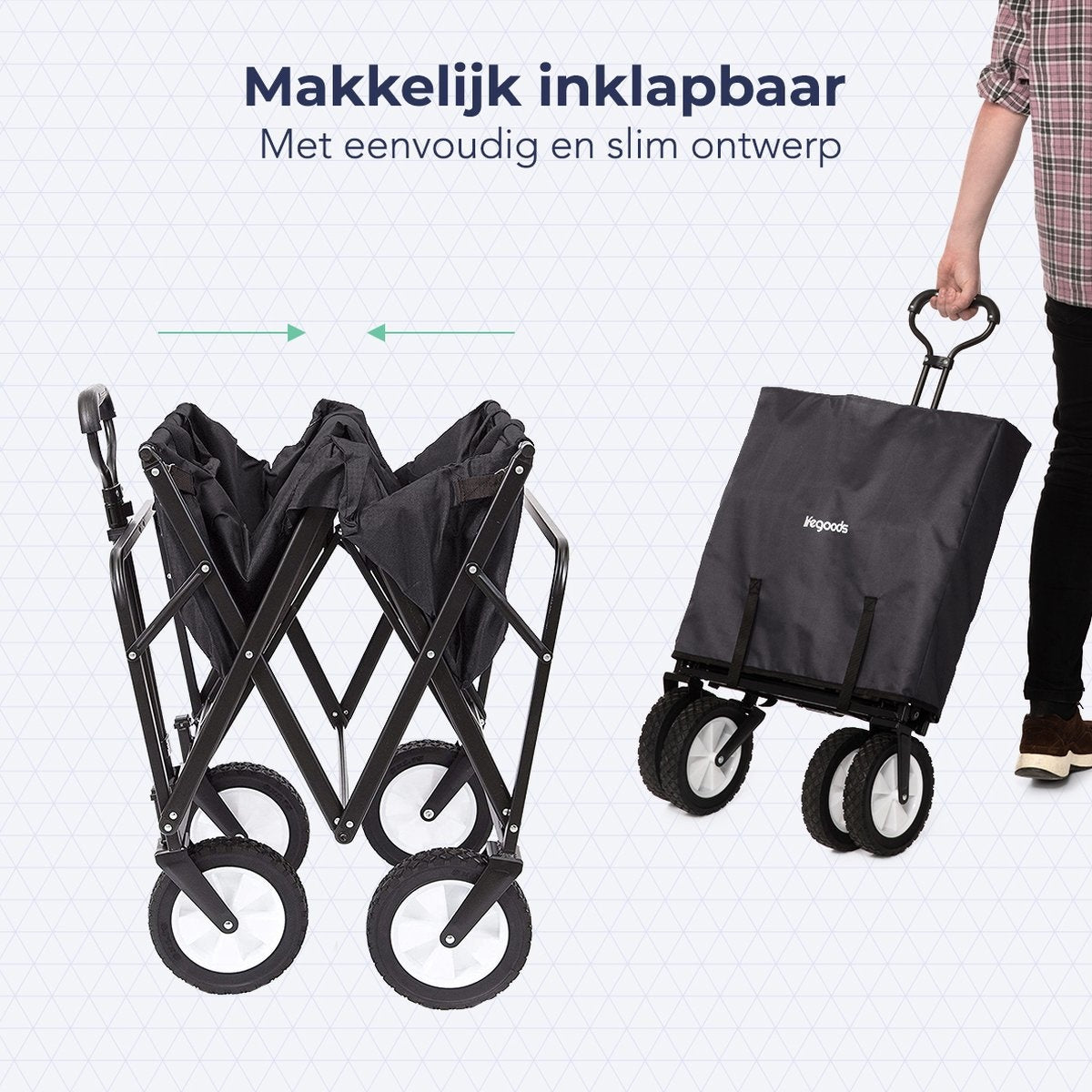 LifeGoods Bolderkar - Opvouwbaar - Draaibare wielen - 2 Standen - 70KG Draagkracht - Zwart