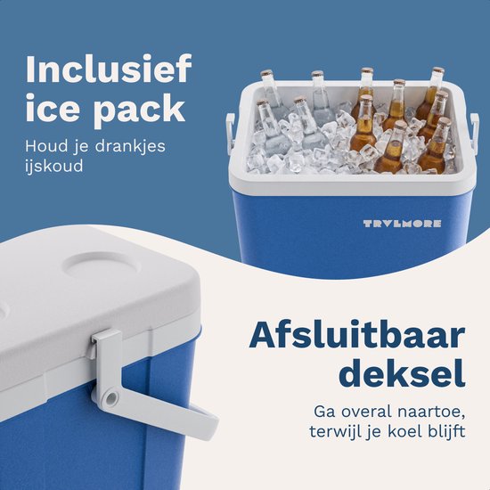 TRVLMORE Koelbox 26L - 65 Uur Koeling - Frigobox - Inclusief 2 Koelelementen - Blauw