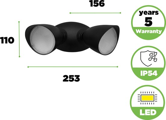 LUTEC Shrimp - LED security wandlamp voor buiten - Dag/nacht sensor - Premium aluminium - Tweekoppig - 1700Lm krachtig licht - 4000K helder wit licht - Mat zwart