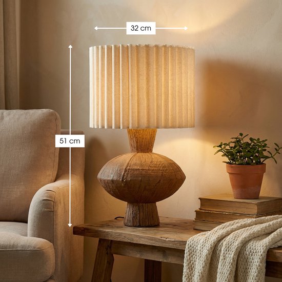Mica Decorations Frey Tafellamp Woonkamer - Japandi Stijl - Lamp Decoratief met Lampenkap - Bureaulamp Tafellampen Woonkamer - 51 x ⌀32 cm - Bruin