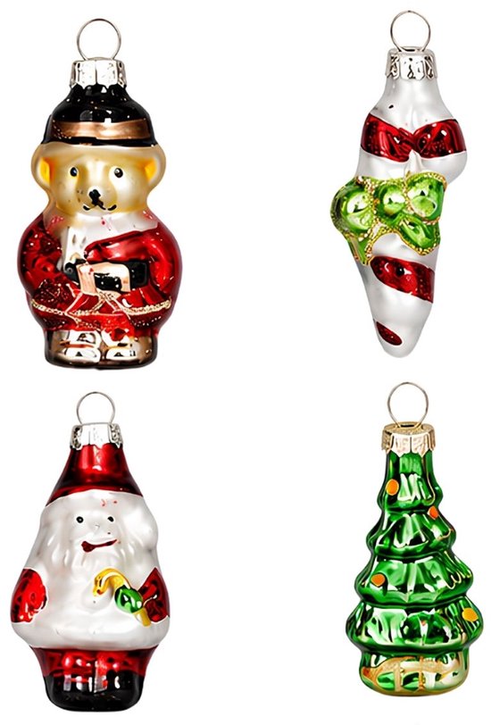 Mica Decorations Kerstballen Set van 20 Stuks - Kerstversiering voor de Kerstboom - Glazen Kerstornamenten met Klassieke Kerstfiguren - Kersthangers 3,5 cm - Groen