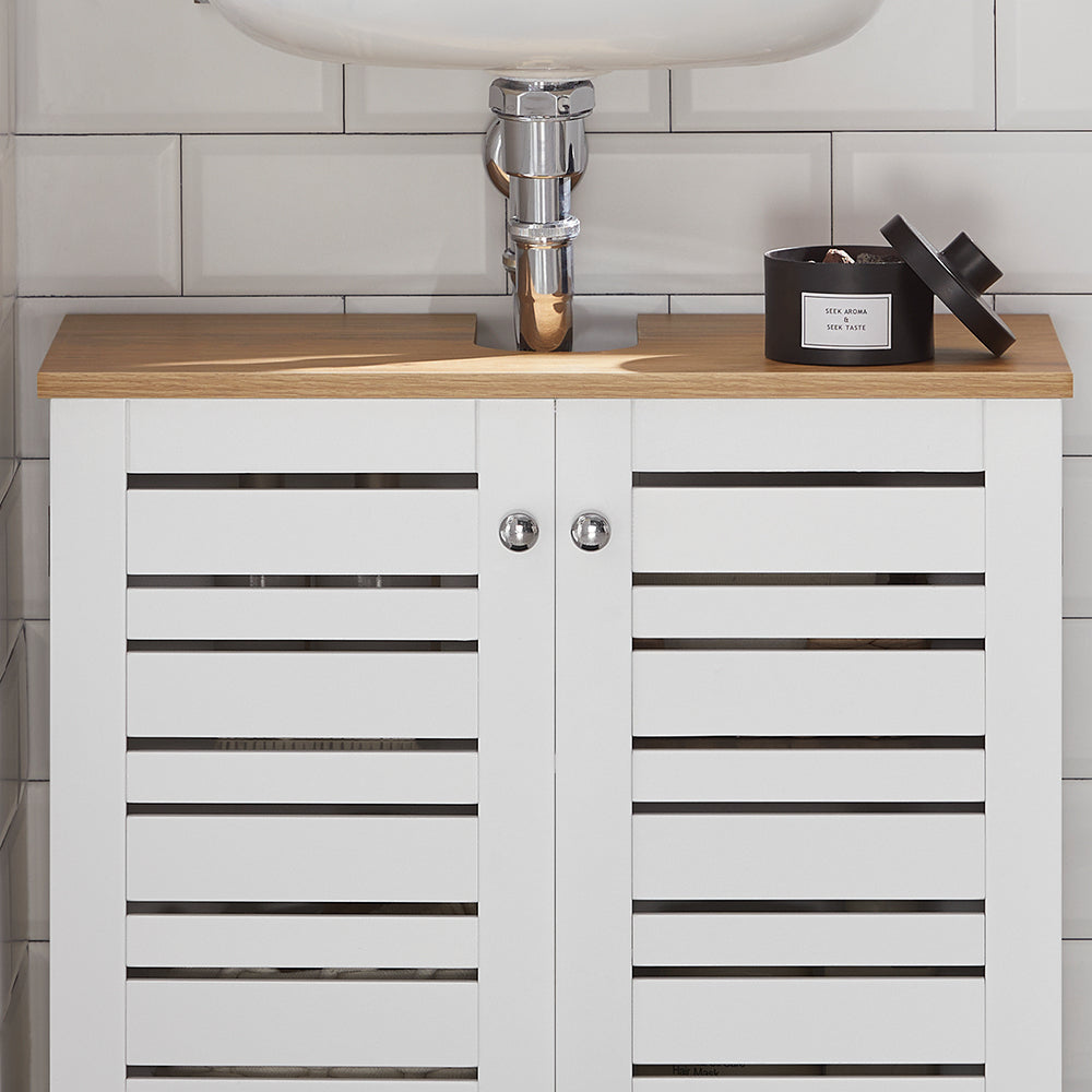 SoBuy Wastafelmeubel - 2 Laags - 2 Deurs - 60 x 30 x 59 cm - Wit
