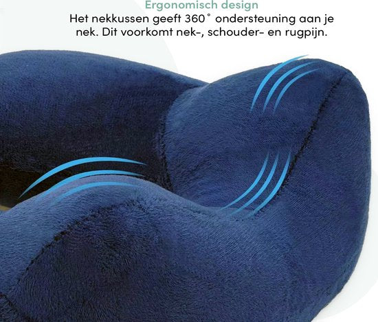 Loti Opblaasbaar Nekkussen set 3 in 1 met Opbergtasje - Vliegtuig Kussen - Reiskussentje - Fluweel - Inclusief slaapmasker en oordoppen – Blauw
