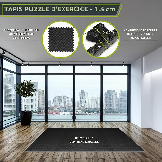 EVA Fitness Vloermat 4,5 m² – 12 Puzzeltegels – Antislip & Geluiddempend