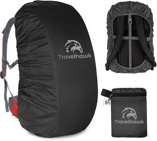 Travelhawk Regenhoes Rugzak - Waterdicht - Backpack Hoes - Reflecterend - 46-55L - Zwart