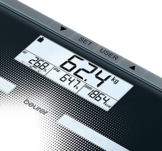 Beurer BG 21 Personenweegschaal - Lichaamsanalyse - BMI/BMR/AMR - Tot 180 kg - 30 x 31.5 cm - 10 Gebruikers - Verlicht groot LCD display met 2 regels - Incl. batterijen - 5 Jaar garantie