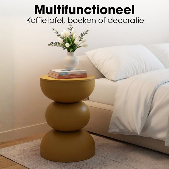 Mica Decorations Luna Salontafel - Nachtkastje voor Slaapkamer - Bijzettafel H46 x Ø32 cm voor Woonkamer - Rond Tafeltje voor Vaas of Planten - Gemaakt van IJzer - Kleur Oker